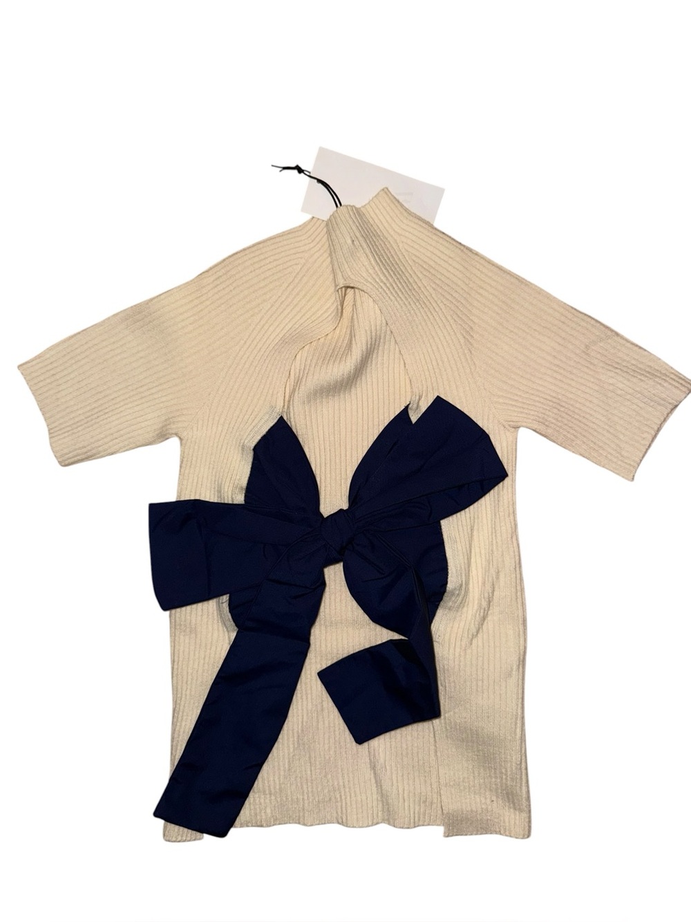 Zara ribbed sweater with back tie bow detail small nwt** with hole AS IS - Picture 2 of 4